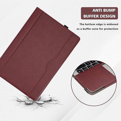 TYTX Compatible with MacBook Air 13 Inch Leather Case, for Model A2337 M1 A2179 A1932 2018-2021 Retina Display Touch ID, PU Leather Laptop Case with Pocket for Papers and Pen Holder, Wine Red