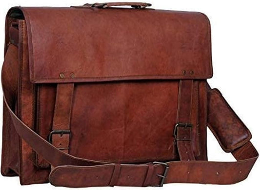 Komal's Passion Leather Briefcase for Men and Women 18 inch Handmade Leather Messenger Bag for Laptop Best Computer Satchel Distressed Bag (Single Pocket)