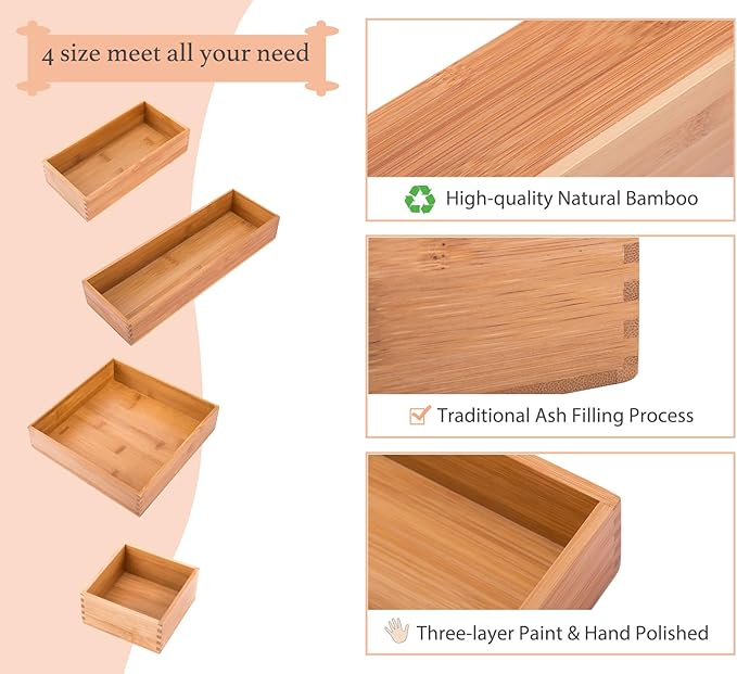 Bamboo Drawer Oragnizer Box, Kitchen Seasoning Organizer Tray, Tableware Knife Fork Organizer Box, Home Drawer Sorting Box, Bamboo 12"*4"