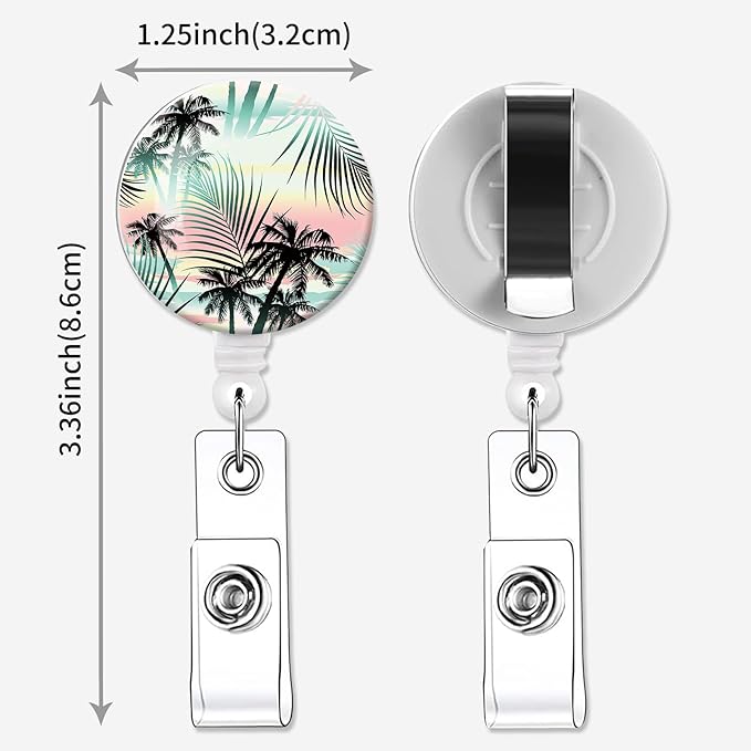 2 Pack Badge Reels Holder Retractable with ID Clip for Nurse Name Tag Card Nursing for Doctor Teacher Student Employee Office Medical Work (Tropical Palm)