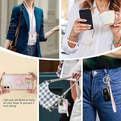 Bolimoss 2-in-1 ID Badge Holder & Lanyard Wallet, Credit Card Holders with Breakaway Wristlet & Neck Lanyard, Leather ID Name Badge 5 Card Slots Zipper Purses for Offices, School, Driver Licence