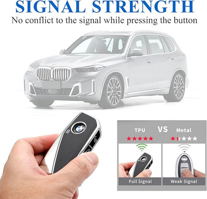 Creativity Advanced soft TPU key Cover Suitable for BMW 2023-2026 New 5 7 Series iX XM IX3 i7 X1 X5 X6 X7 key (Silver)