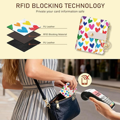 Jogjam Raining Hearts Rfid Ladies Wallet, Small Slim Thin Compact Credit Card Women Wallet, PU Leather Bifold Cash Zipper Coin Pocket ID Window for Female