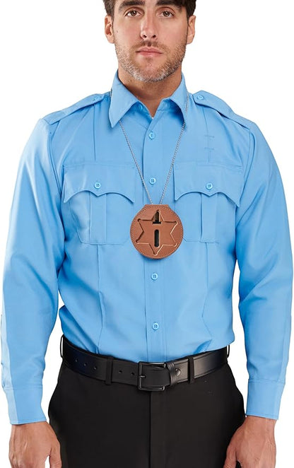 Perfect Fit Shield Wallets County of Los Angeles Sheriff Six-Point Star Belt Clip Badge Holder with Pocket and Chain (Cutout PF622), Tan Leather, One Size