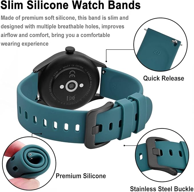 BISONSTRAP Silicone Watch Bands, Slim Watch Straps with Quick Release, 16mm, Cyan (Blue) with Black Buckle