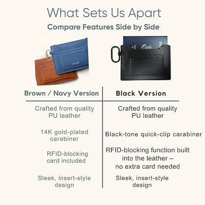 Passport Holder – Slim RFID Blocking Leather Passport Wallet with Built-In RFID Protection & Black-Tone Carabiner, Travel Essentials (Black Embossed Logo)