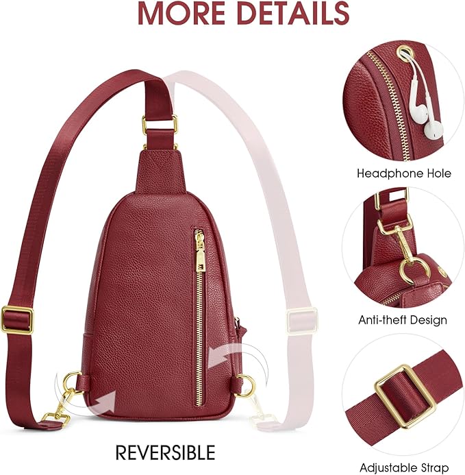 Kattee Sling Bag for Women, Leather Fanny Packs Crossbody Purse, Small Chest Bag with RFID Blocking, Red