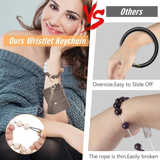 KNGITRYI Wallet Keychain Wristlet for Women,Slim RFID Credit Card Holder Purse Tassel Keychain Bangle Key Ring for Men Women