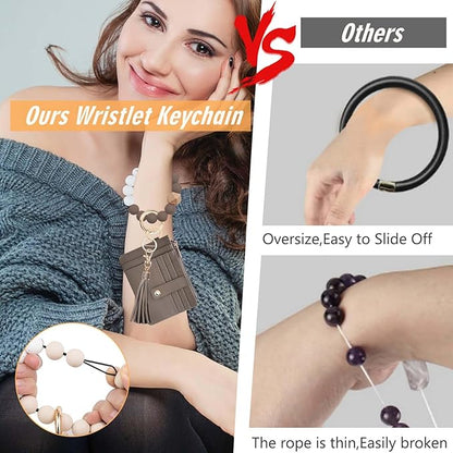 KNGITRYI Wallet Keychain Wristlet for Women,Slim RFID Credit Card Holder Purse Tassel Keychain Bangle Key Ring for Men Women