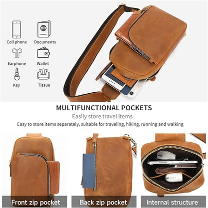 Genuine Leather Sling Bags for Men Crossbody Purse Vintage Small Messenger Shoulder Bag for Phone Side Chest Daypack Bag