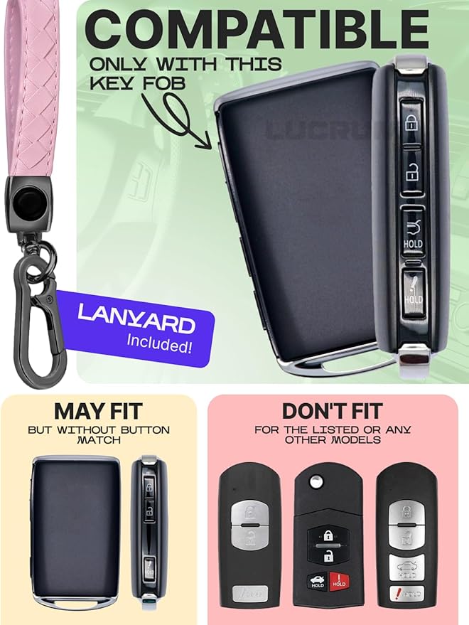 Lucrum Compatible with Mazda Key Fob Cover & Leather Keychain - TPU Case for 3, 6, CX-5 CX-9 CX-30 CX-50 CX-70 (2019-2025)