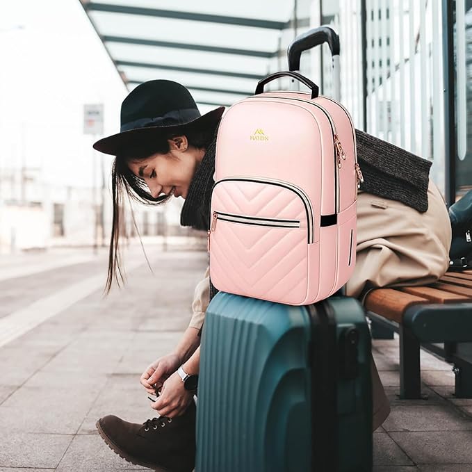 MATEIN Cute Backpack for Girls, Water Resistant School Backpack with Detachable Keychain Fits 15.6 Inch Laptop, Multi-Functional Bookbag for Middle School with Laptop Compartment, Gift for Her, Pink