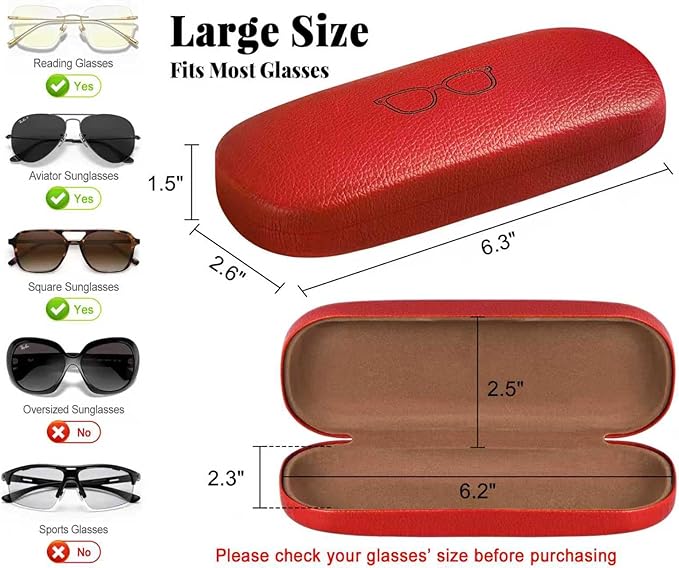 RayLove Glasses Case, 2 Pack Unisex Hard Shell Eyeglass Case PU Leather Hard Eyeglass Case with Eyewear Accessories