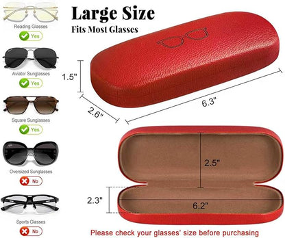 RayLove Glasses Case, 2 Pack Unisex Hard Shell Eyeglass Case PU Leather Hard Eyeglass Case with Eyewear Accessories