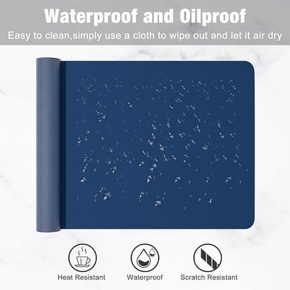 Hsurbtra Desk Pad, 23.6" x 13.8" PU Leather Desk Mat, M Extended Mouse Pad, Waterproof Desktop Blotter Protector, Non-Slip Ultra Thin Small Laptop Keyboard Writing Mat for Office Home, Navy Blue