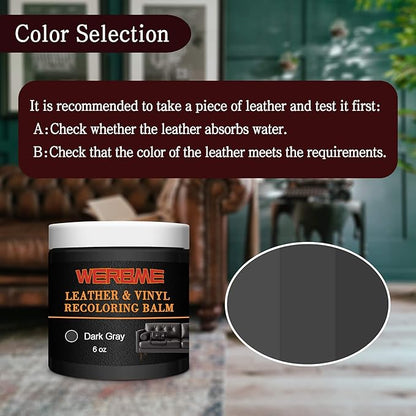 Leather Recoloring Balm & Color Restorer - Multipurpose Dye & Paint for Faded Leather Couches, Car Seats, Shoes | Fix Scratches on Clothing, Furniture & Accessories(Dark Gray)