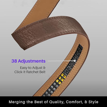 Marino Avenue Ratchet Belt for Men. Adjustable Leather Dress Belt with 38 Easy to Click Into Place Ratchet Closures.