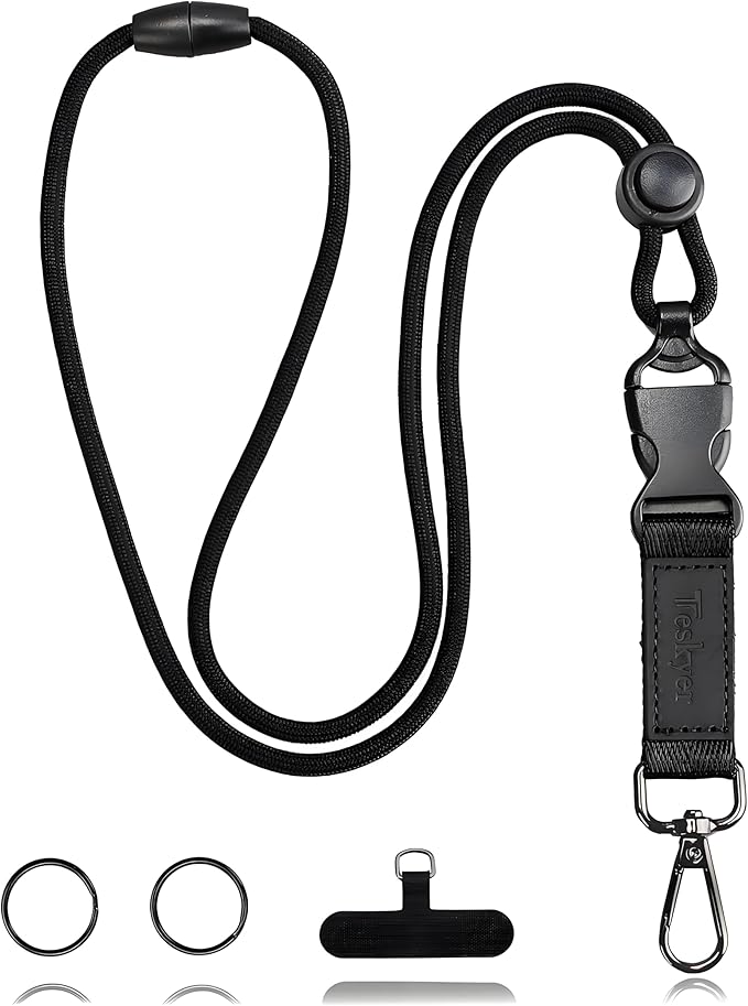 Teskyer Lanyards for ID Badges, Safety Breakaway Round Cord Lanyard with Detachable Buckle, Metal Hook and 2 Key Rings for Work ID Badge, Keys, Phone