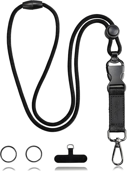 Teskyer Lanyards for ID Badges, Safety Breakaway Round Cord Lanyard with Detachable Buckle, Metal Hook and 2 Key Rings for Work ID Badge, Keys, Phone