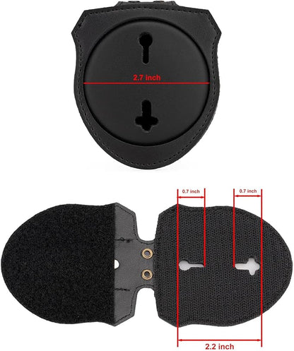 TT TYTX Police Badge Holder (Badge Not Included), Leather Universal Sheriff Badge Holder with Belt Clip, Hook and Loop Closure and Round Neck Stainless Steel Chain (Circle 2.7 Inch)