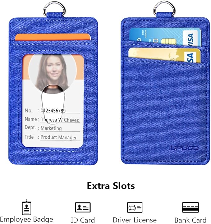 Leather Badge Holder and Adjustable Retractable Lanyards, Quick Release Buckle and Safety Breakaway Lanyards with Swivel Metal Clasp for Offices, Staff, Students, Employees, NavyBlue