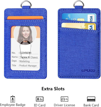 Leather Badge Holder and Adjustable Retractable Lanyards, Quick Release Buckle and Safety Breakaway Lanyards with Swivel Metal Clasp for Offices, Staff, Students, Employees, NavyBlue