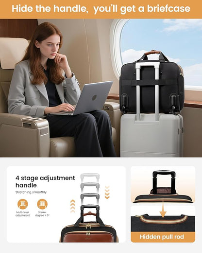 LOVEVOOK Rolling Laptop Bag Women, 17.3 Inch Laptop Briefcase with Wheels for Work Travel Business, Underseat Carry On Luggage Case,Black