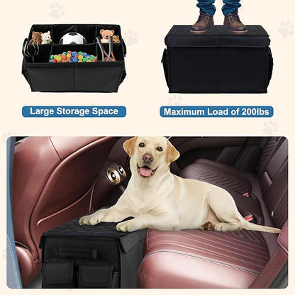 Back Front Seat Extender for Large Dogs Up to 200 Lbs, Adjustable Dog Back Seat Extender with Cushion & Storage Box, Car Organizer Gap Filler for Front or Back Seat