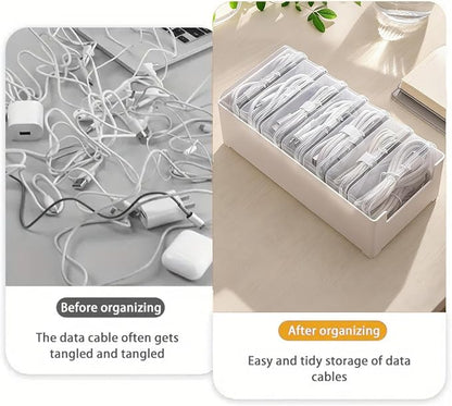 RayHenry Cable Organizer Box with 7 Clear Switch Case, Desktop Charger Cord Storage Organizer Box for Home Office Desk Accessories Wire Organization Stationery Supplies (white)