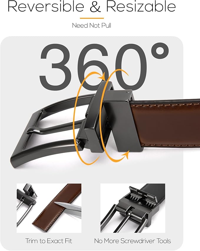 CHAOREN Reversible Mens Belt 1 Piece – Leather Belt Men for Dress Pants - Single Belt, 2 Colors