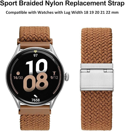 WOCCI 20mm Braided Nylon Watch Band for Men and Women, Quick Release, Silver Stainless Steel Buckle (Brown)