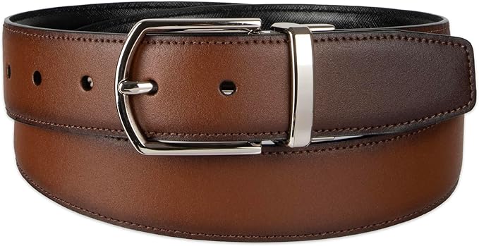 Haggar Men's 2-in-1 Reversible Leather Belt for Dress Pants, Suits, Khakis - Classic, Business Casual, Formal, Work