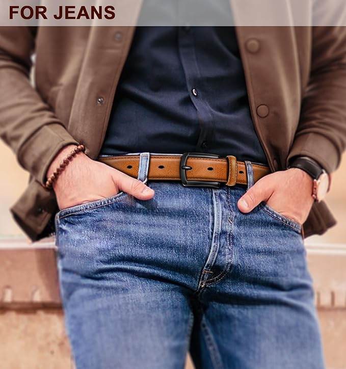 KEMISANT Men Belt 2Pack – Genuine Leather Belt for Men Dress Casual Golf Jeans 1 3/8"
