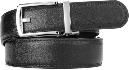 GAEKEAO Ratchet Belt for Men Genuine Leather 1 3/8" - Micro-Adjust Buckle Trim to Fit Dress Belt Casual to Formal Gift Boxed