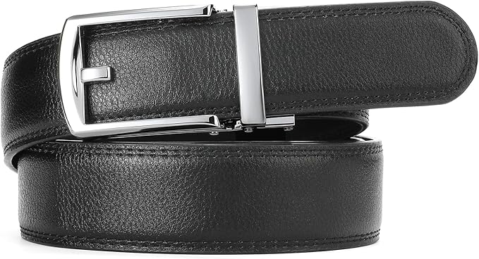 GAEKEAO Ratchet Belt for Men Genuine Leather 1 3/8" - Micro-Adjust Buckle Trim to Fit Dress Belt Casual to Formal Gift Boxed