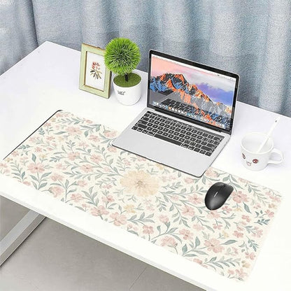 Soft Aesthetic Pastel Floral Desk Mat, Gentle PU Leather Desk Pad - Large Non-Slip Office Mat for a Calm & Stylish Gaming & Home Workspace (23.6x11.8 Inch)