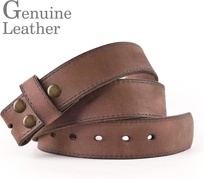 NPET Men's Full Grain Leather Belt Vintage Distressed Style with Snap-On Strap 1 1/2" Wide without Buckle