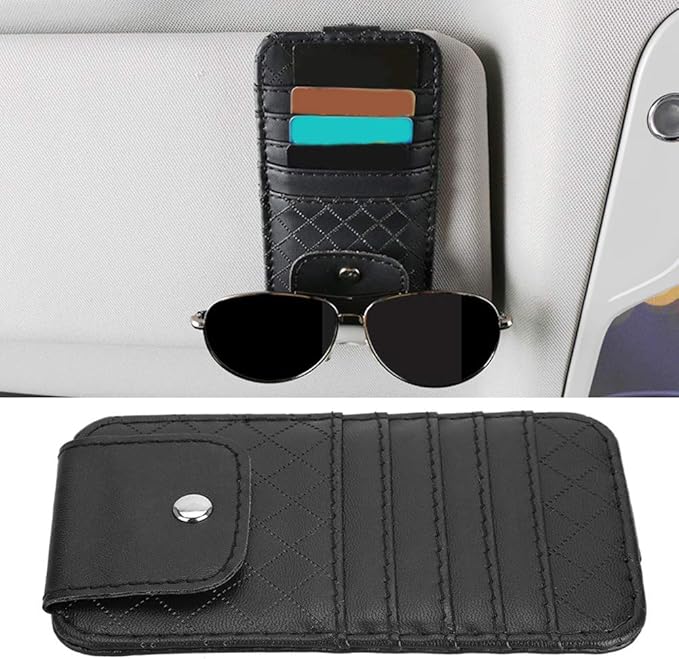 Restokki Car Visor Organizer Sun Holder Storage Pouch Card Bill Bag for Car Truck Universal Size Black Leather