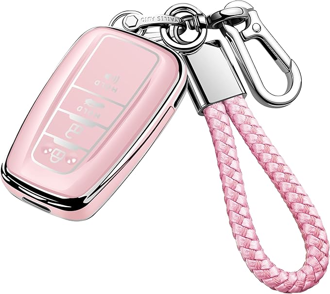 Tukellen for Toyota Key Fob Cover with Keychain,Special Soft TPU Key Case Protector for 2019-2025 RAV4 2020-2022 Highlander Corolla Prius,2018-2024 Camry Avalon C-HR GT86-Chalk Pink