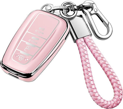 Tukellen for Toyota Key Fob Cover with Keychain,Special Soft TPU Key Case Protector for 2019-2025 RAV4 2020-2022 Highlander Corolla Prius,2018-2024 Camry Avalon C-HR GT86-Chalk Pink