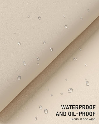 Desk Pad, 30" x 14" PU Leather Non-Slip Desk Mat Large Mouse Pad for Desktop, Waterproof Laptop Computer Writing Mat for Office, Home, Work, Gaming, Beige