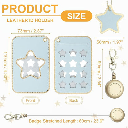 PATIKIL Retractable Badge Holders, Cute Leather ID Holder with Badge Reels Keychain ID Card Clip Protector Cover for Women Work Office Business Trip, Light Blue