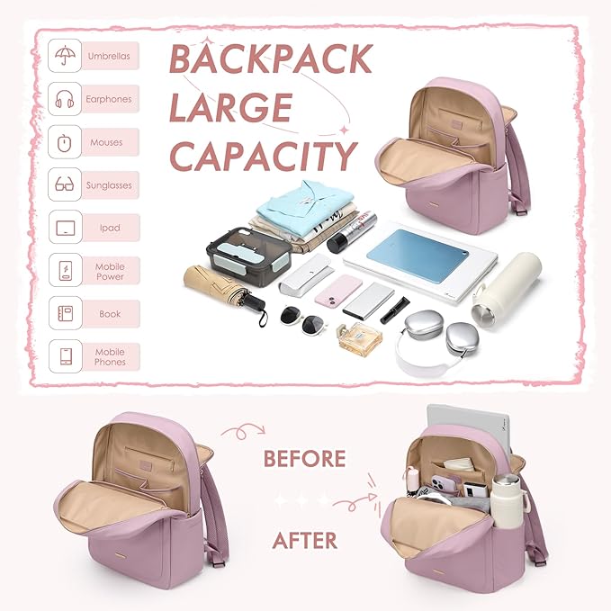 Laptop Backpack for Women,Casual Work Business Backpacks Purse Carry on Travel Backpack,17.3 Inch,Pinkish purple