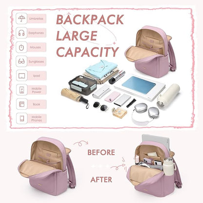 Laptop Backpack for Women,Casual Work Business Backpacks Purse Carry on Travel Backpack,17.3 Inch,Pinkish purple