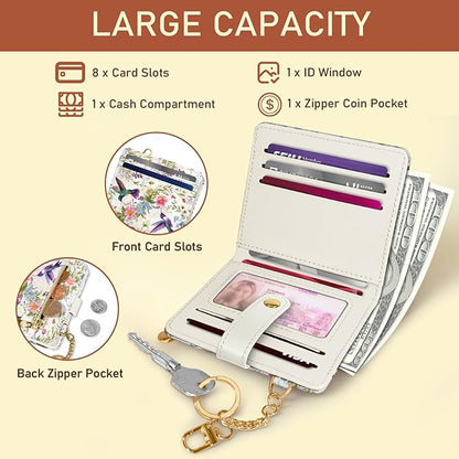 Jogjam Hummingbird Bird Rfid Women Wallet, Small Slim Thin Compact Credit Card Wallet, PU Leather Bifold Cash Wallet, Zipper Coin Pocket ID Window, Female Ladies Girl Gifts