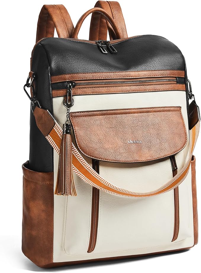 Shrrie Laptop Backpack for Women 15.6 inch,Travel Leather Backpack Purse Nurse Teacher Carry on Backpack Computer Bag,Professional Water-Resistant College Business Work Casual Daypack,Two-tone Maroon