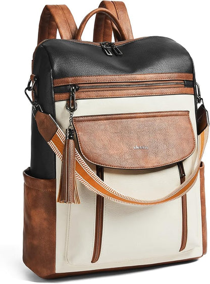 Shrrie Laptop Backpack for Women 15.6 inch,Travel Leather Backpack Purse Nurse Teacher Carry on Backpack Computer Bag,Professional Water-Resistant College Business Work Casual Daypack,Two-tone Maroon