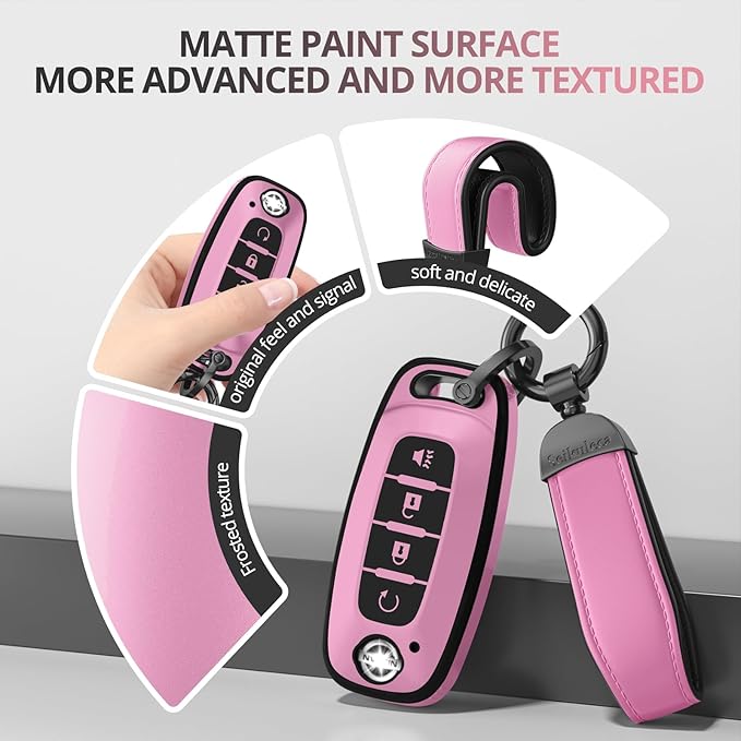 For Nissan Key Fob Cover Accessories- Matte TPU Key Fob Cover with Leather Keychain for 2023 2024 2025 2026 Rogue Pathfinder Versa 2025 2026 Sentra Patrol Armada Smart and More