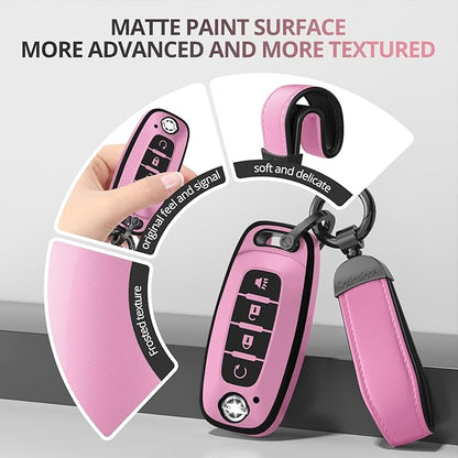 For Nissan Key Fob Cover Accessories- Matte TPU Key Fob Cover with Leather Keychain for 2023 2024 2025 2026 Rogue Pathfinder Versa 2025 2026 Sentra Patrol Armada Smart and More