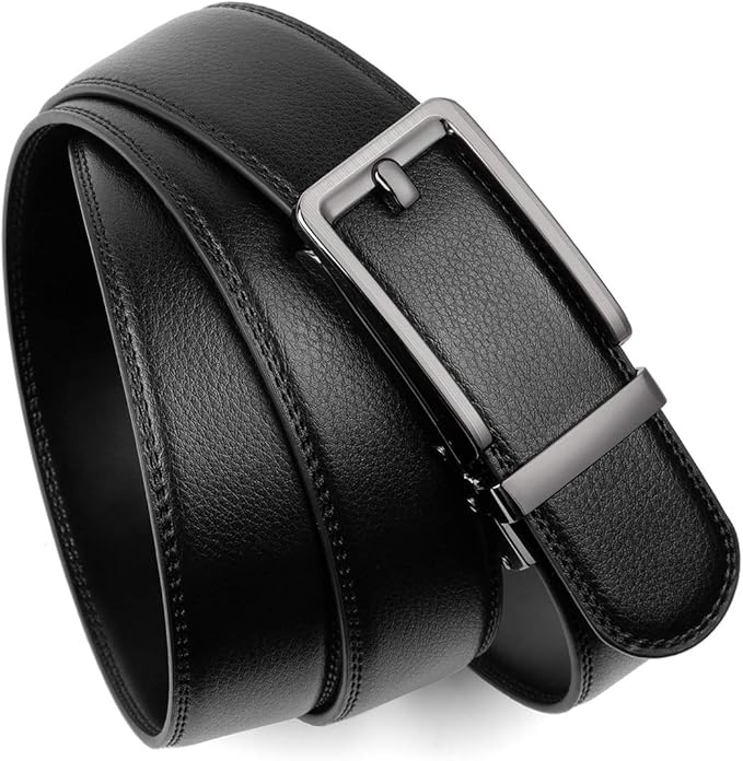 Founders & C Men's Leather Ratchet Comfort Click Belt Dress with Slide Buckle -Adjustable Trim to Fit